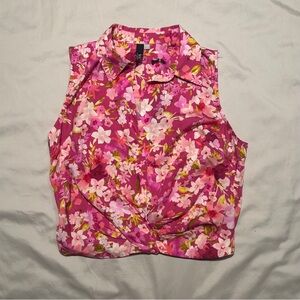 KUT from the Cloth Sleeveless Floral Cross Front Blouse Pinks White Size S New